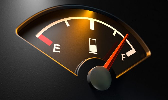A gas gauge indicating a nearly full tank.